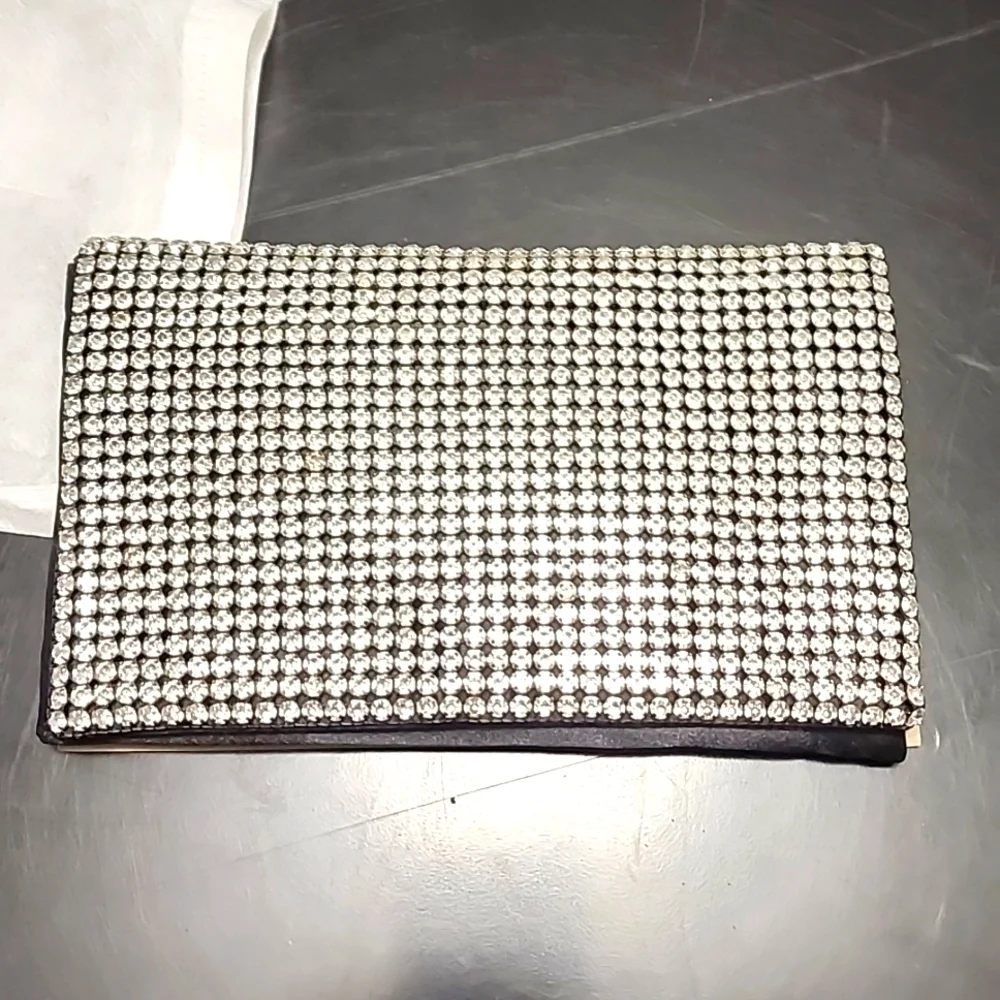 Amber Sceats rhinestone embellished clutch purse with chain strap